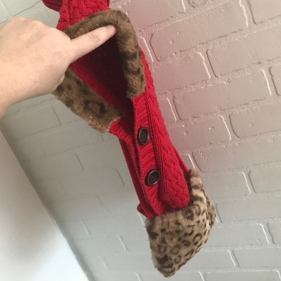 Aspen Cutest Capelet EVER Cape Red Twn brown leopard faux fur Girl Sz S - Picture 9 of 9